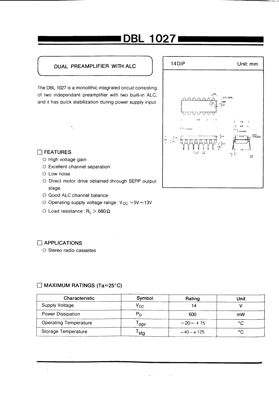 Daewoo Semiconductor DBL1027 Datasheet