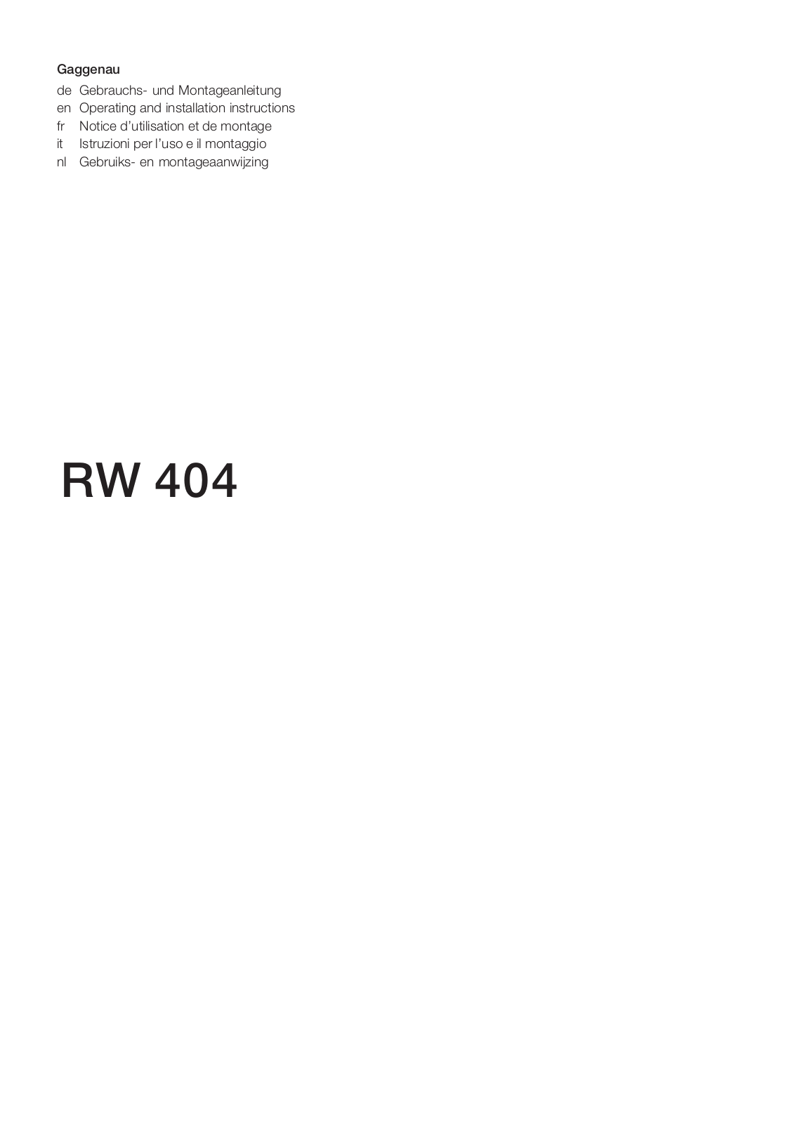 Gaggenau RW 404 261 operation manual