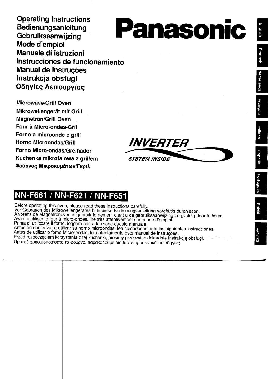 Panasonic NN-F621MB, NN-F655, NN-F661WB User Manual