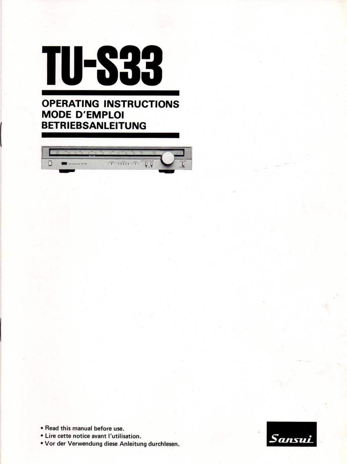 Sansui TU-S33 Owners Manual