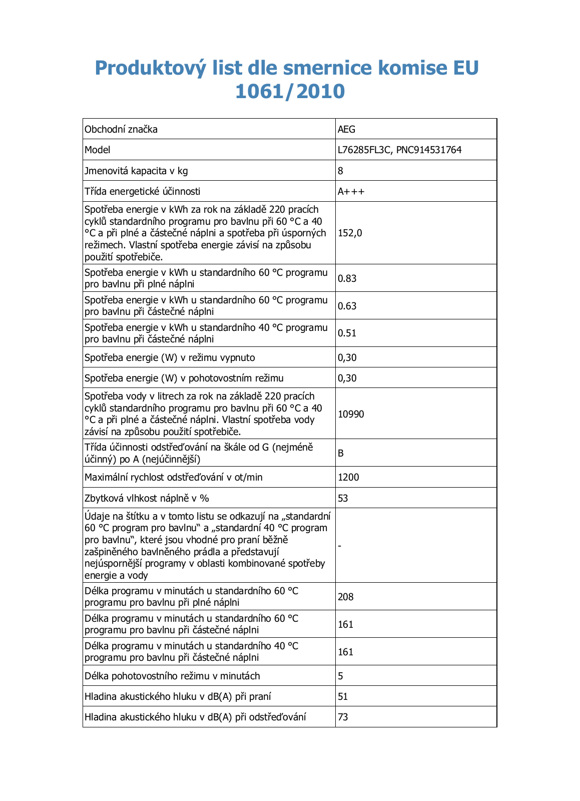 AEG Lavamat L76285FL3C User Manual