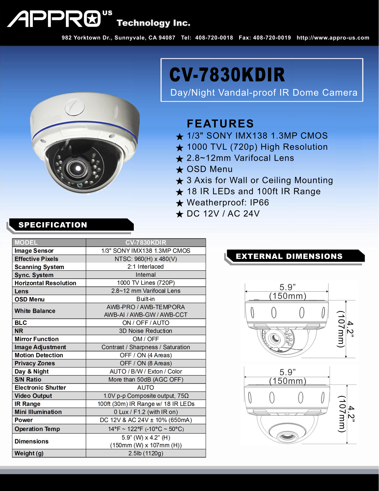 Appro CV-7830KDIR Specsheet - ManualMachine.com
