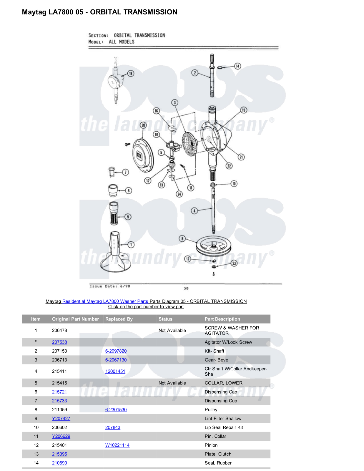 Maytag LA7800 Parts Diagram