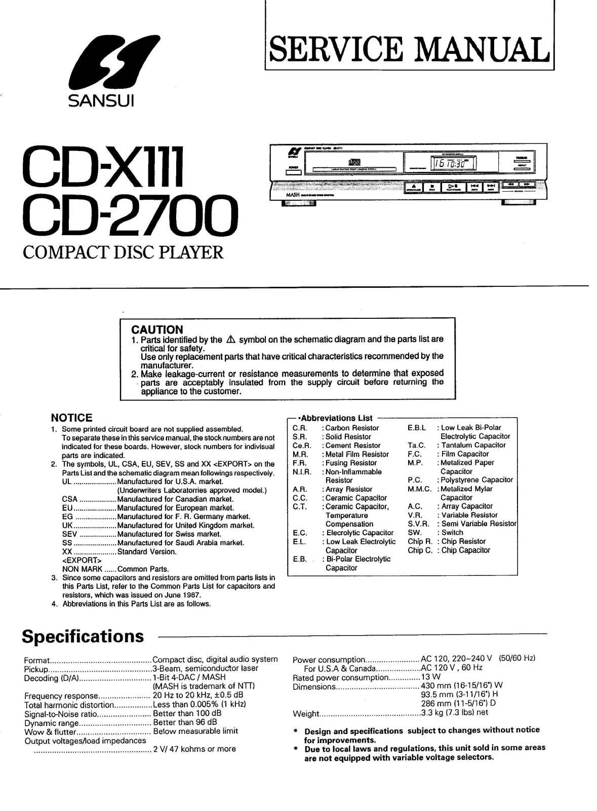 Sansui CD-2700 Service Manual