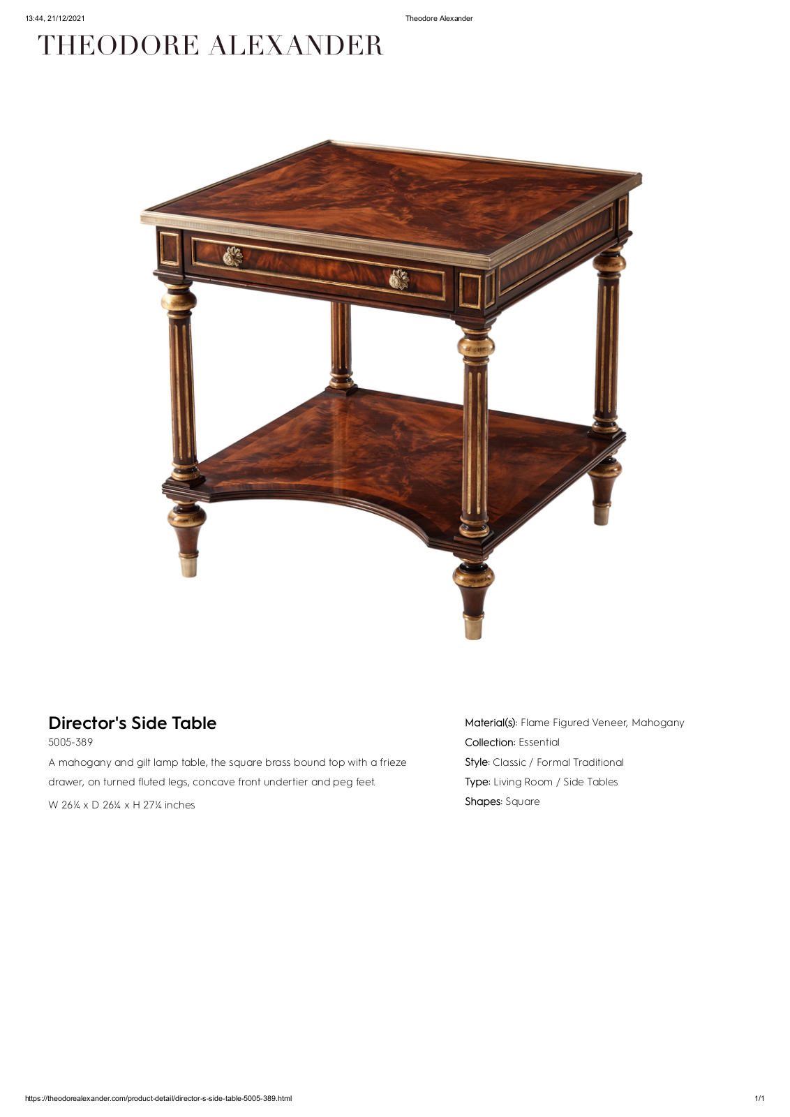 Theodore Alexander FPLJ1919 Specifications - ManualMachine.com