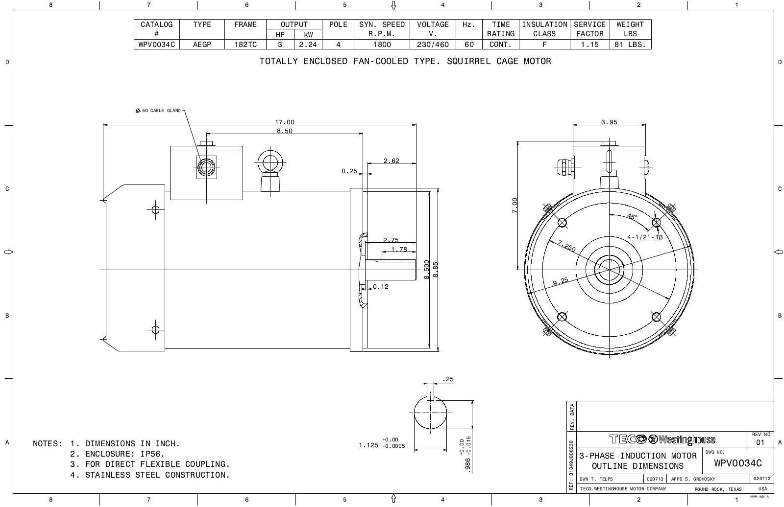 Datasheet WPV0034C Reference Drawing (Teco) - ManualMachine.com