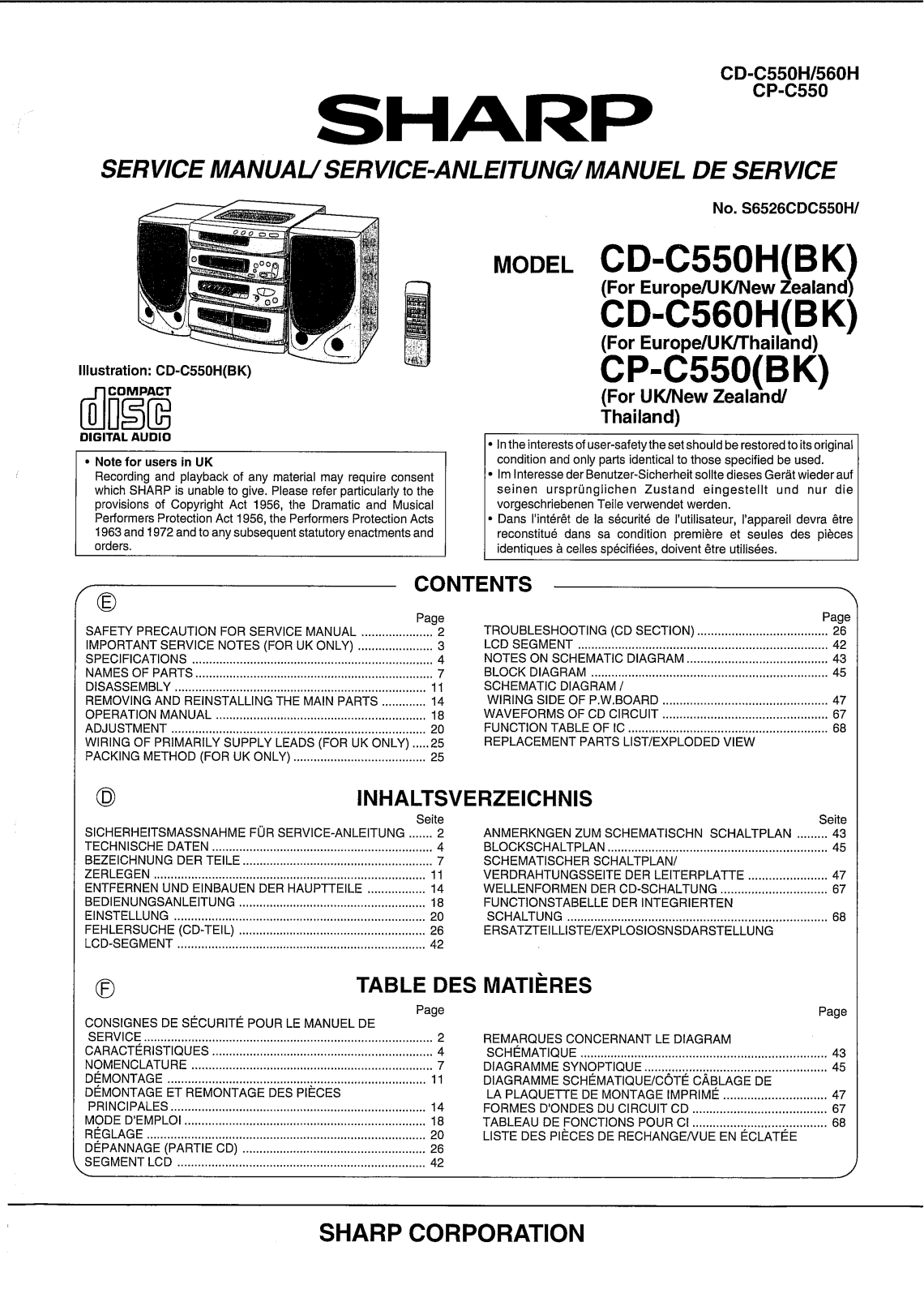 Sharp CDC-560-H, CDC-550-H, CPC-550 Service manual