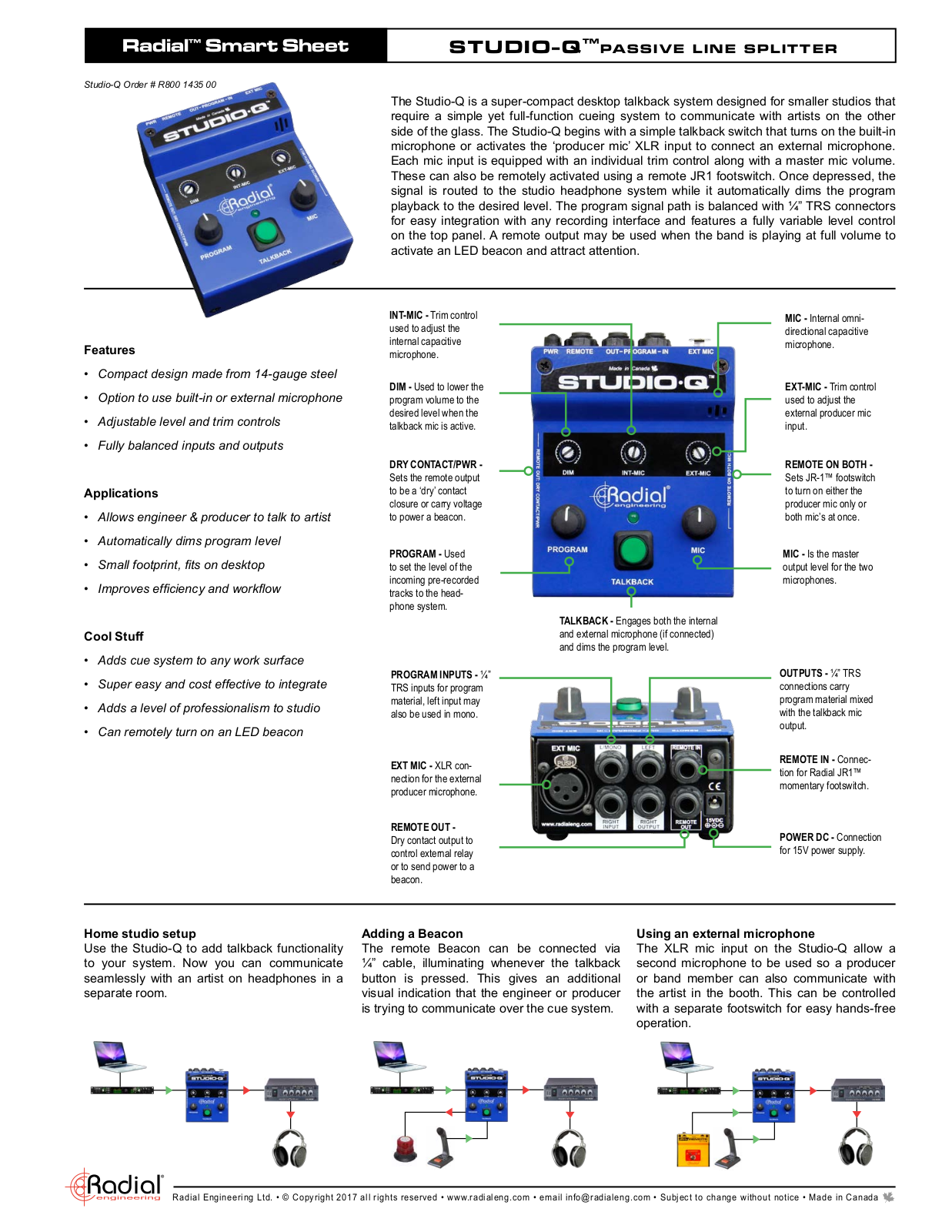 Radial Engineering StudioQ Users Manual