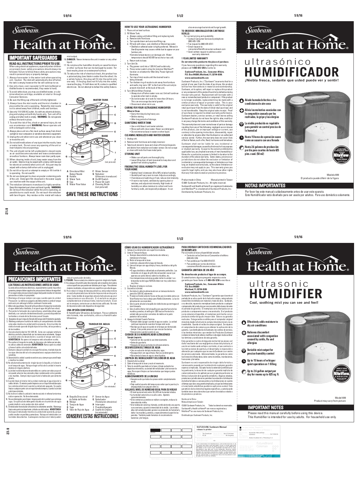 Sunbeam HUMIDIFIERCool User Manual