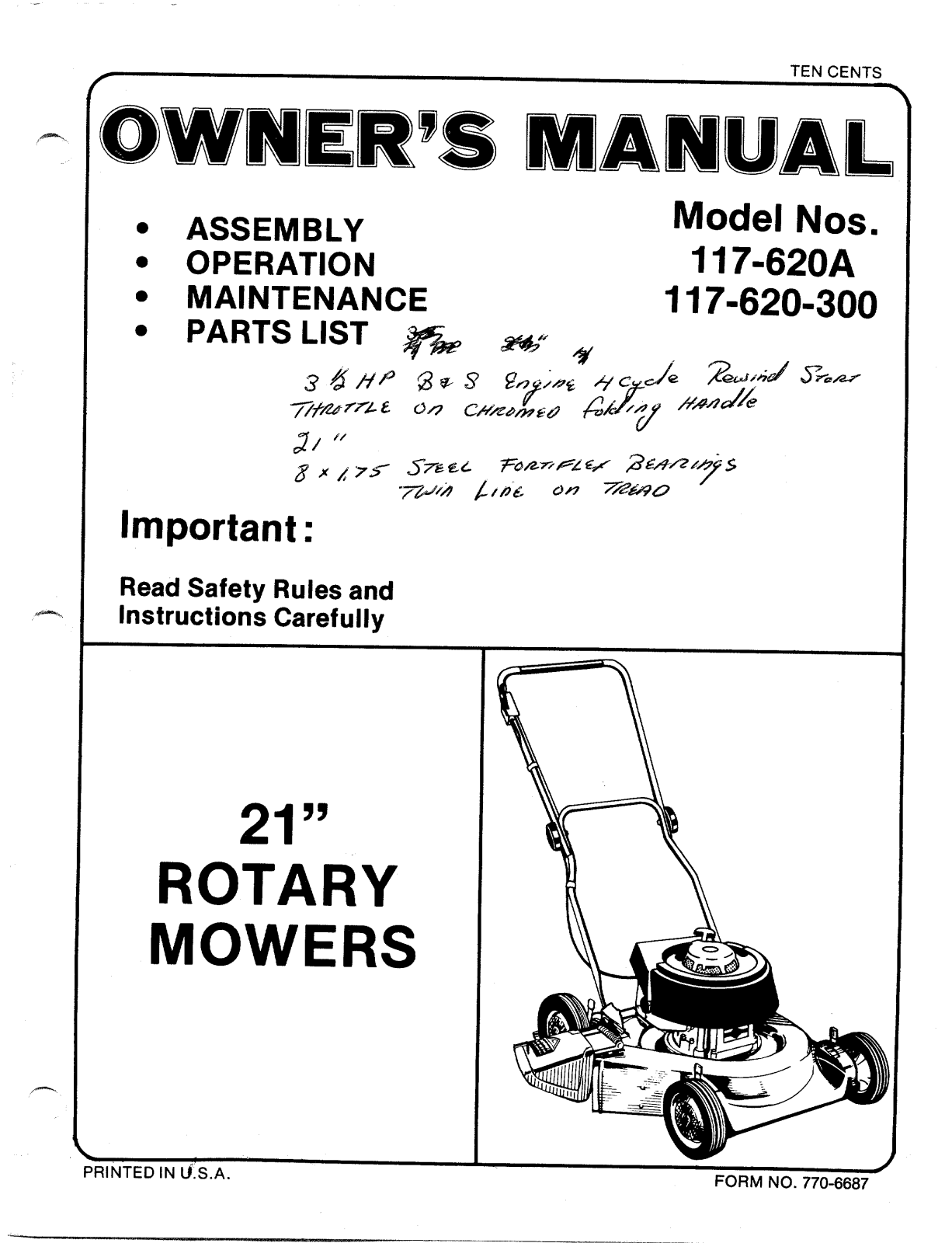 MTD 117-620-300, 117-620A User Manual