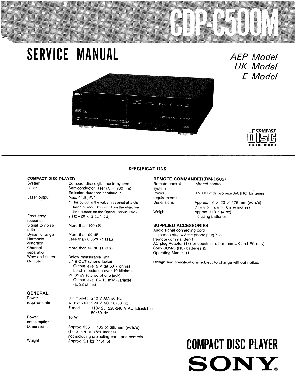 Sony CDPC-500-M Service manual