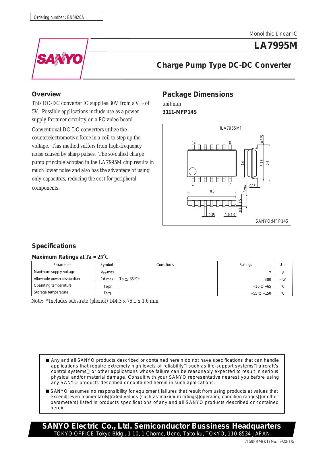 Sanyo LA7995M Specifications