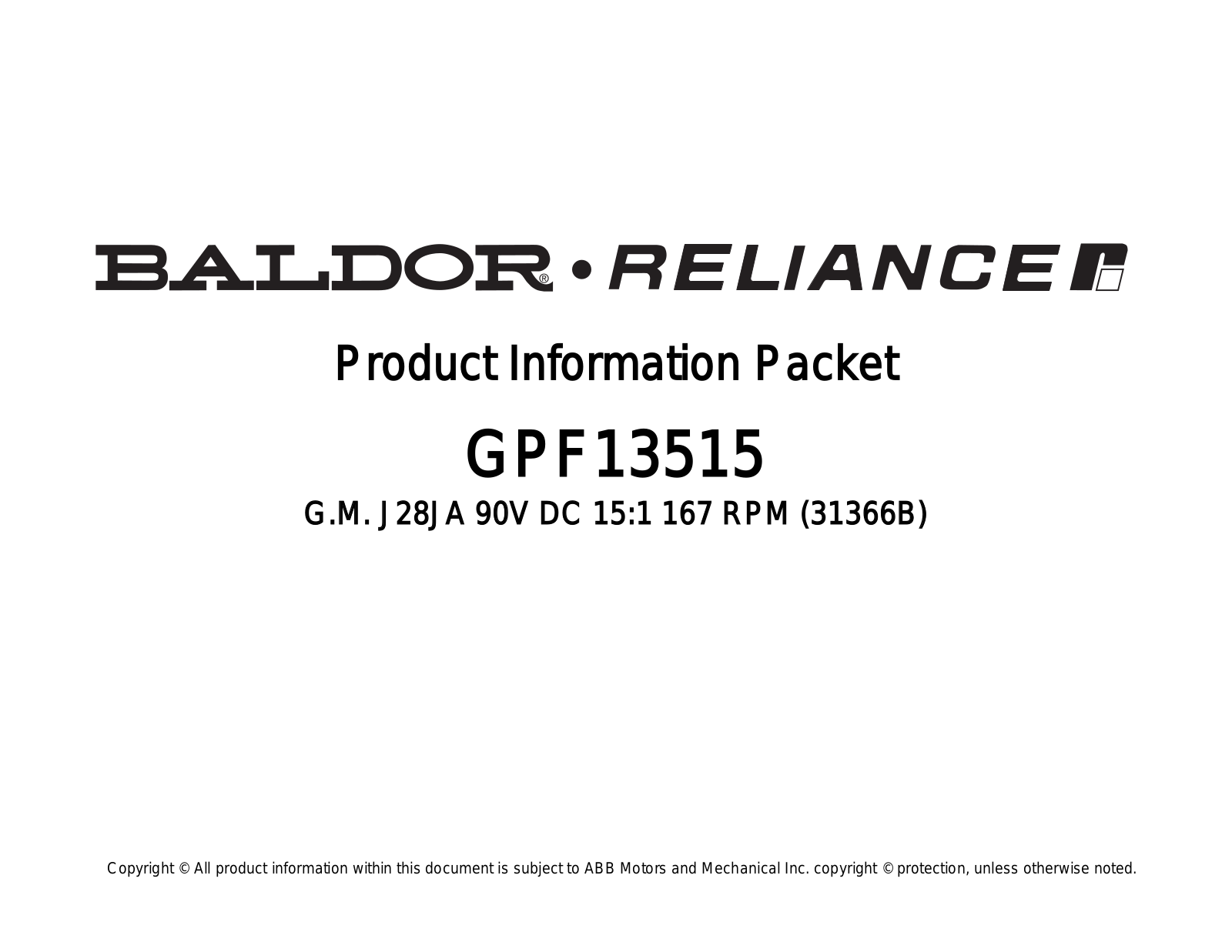 Baldor GPF13515 Product Information Sheet