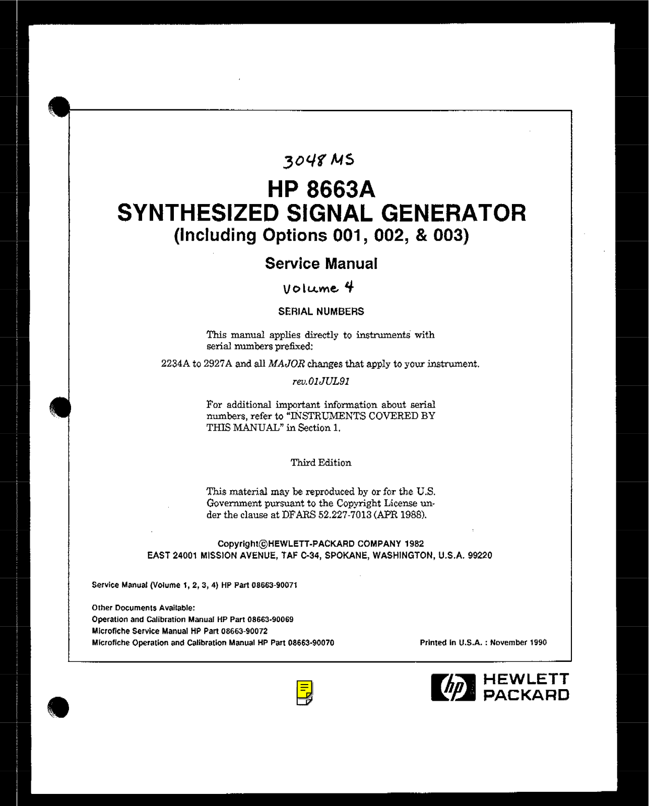 HP (Hewlett-Packard) 8663A User Manual