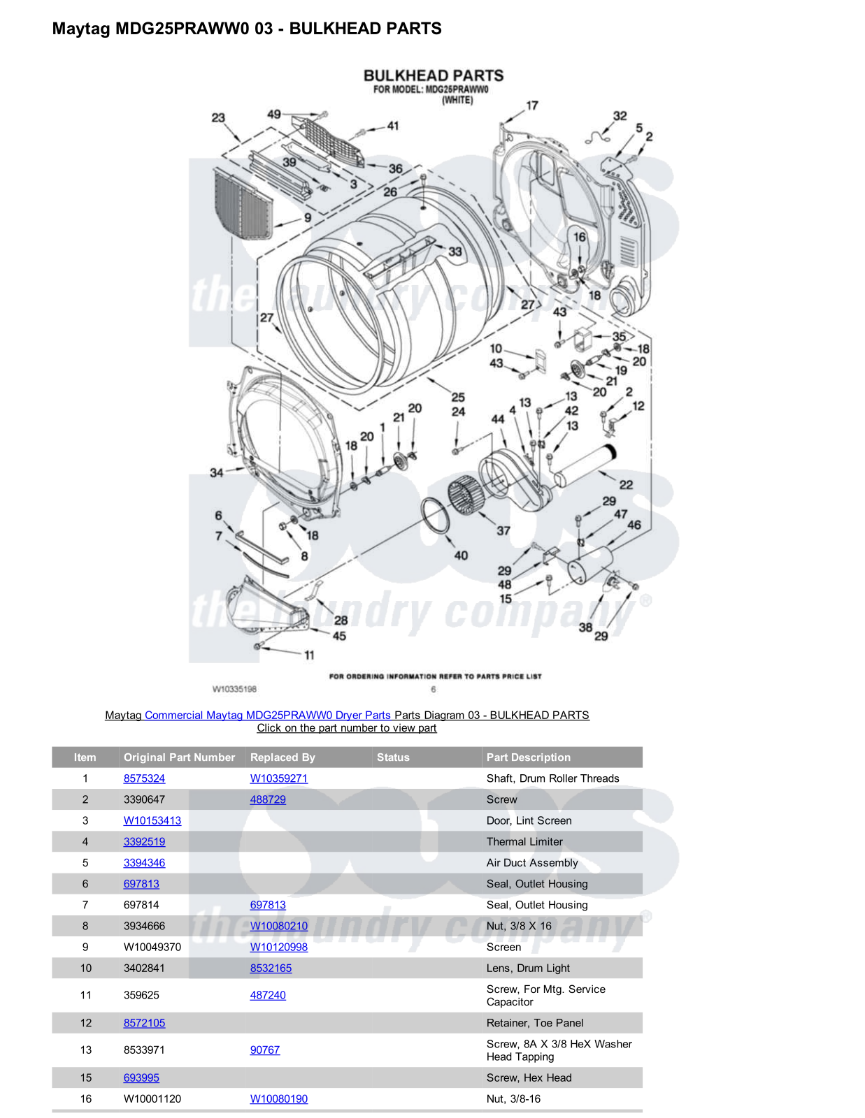 Maytag MDG25PRAWW0 Parts Diagram