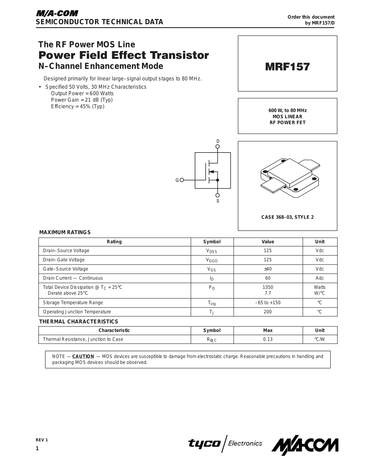 M A COM MRF157 Datasheet