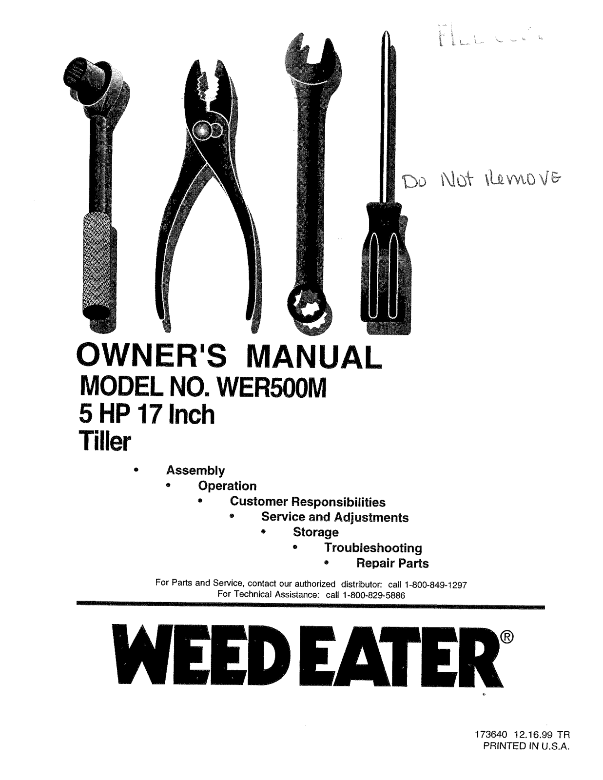 Weed Eater WER500M, 173640 User Manual