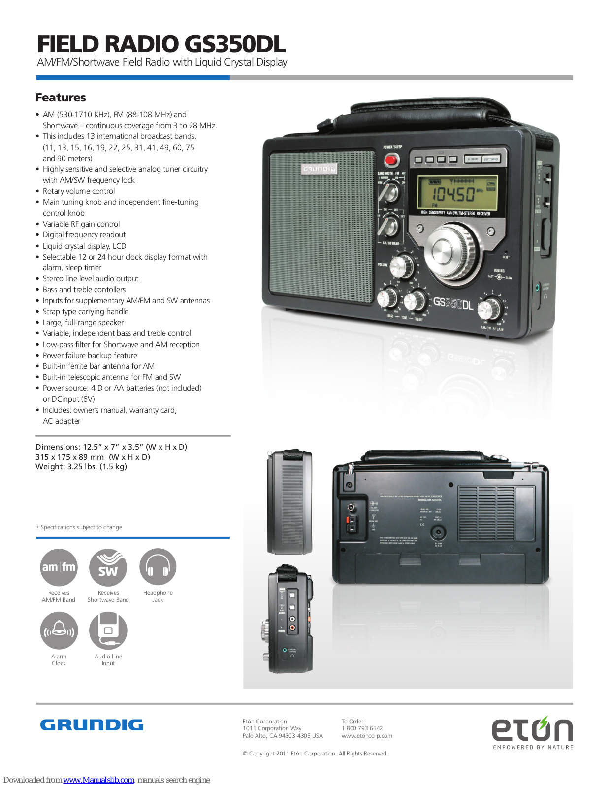 Eton FIELD RADIO GS350DL Datasheet - ManualMachine.com