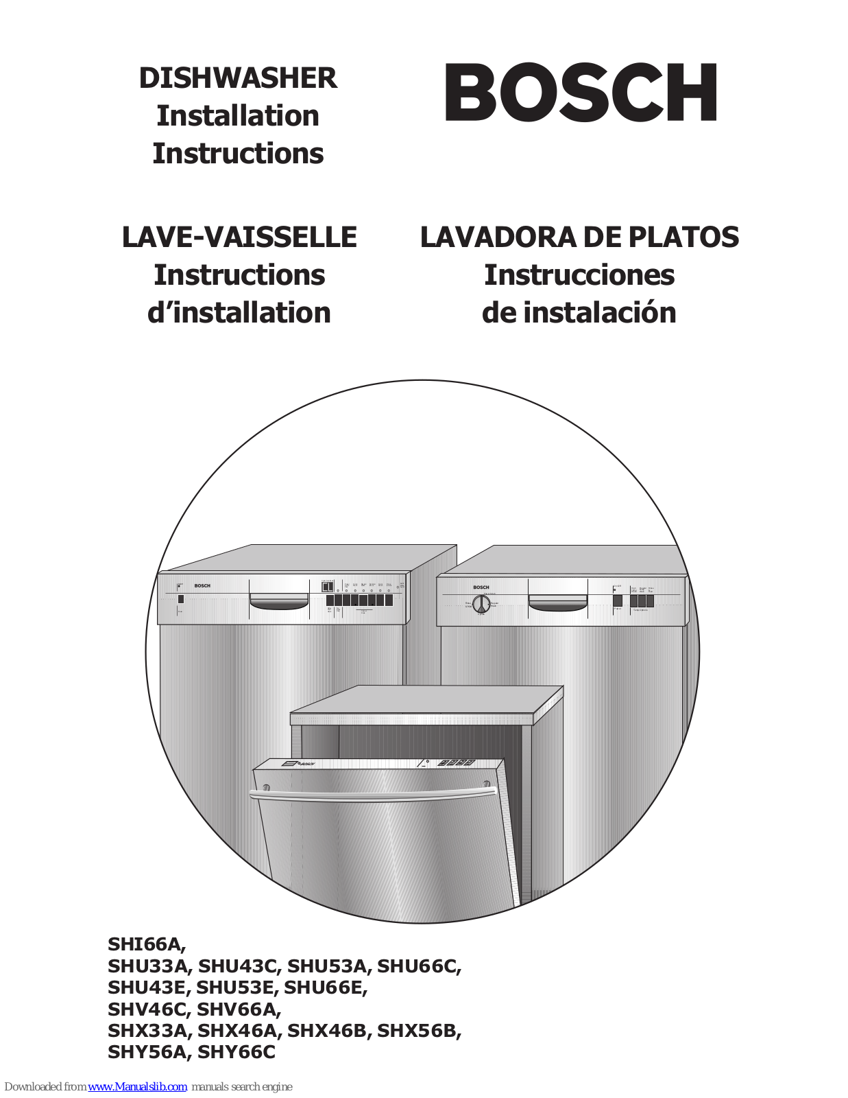 Bosch SHU53E, SHU66E, SHI66A, SHU33A, SHU43C Installation Instructions Manual