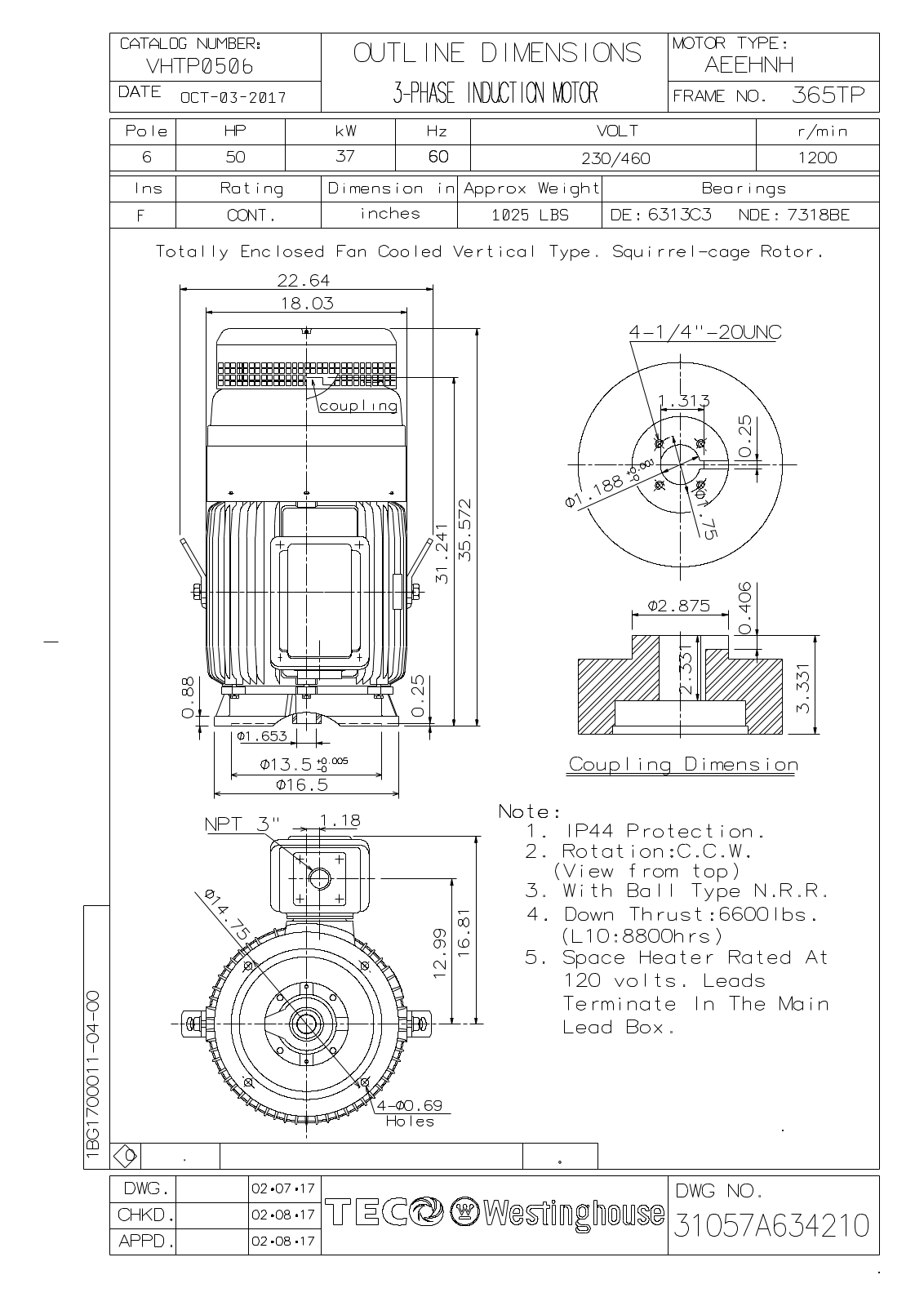 Datasheet VHTP0506 Reference Drawing (Teco) - ManualMachine.com