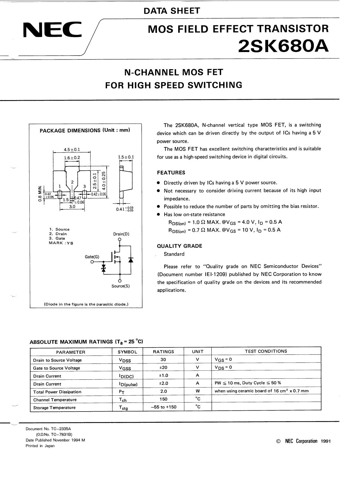 NEC 2SK680A Datasheet