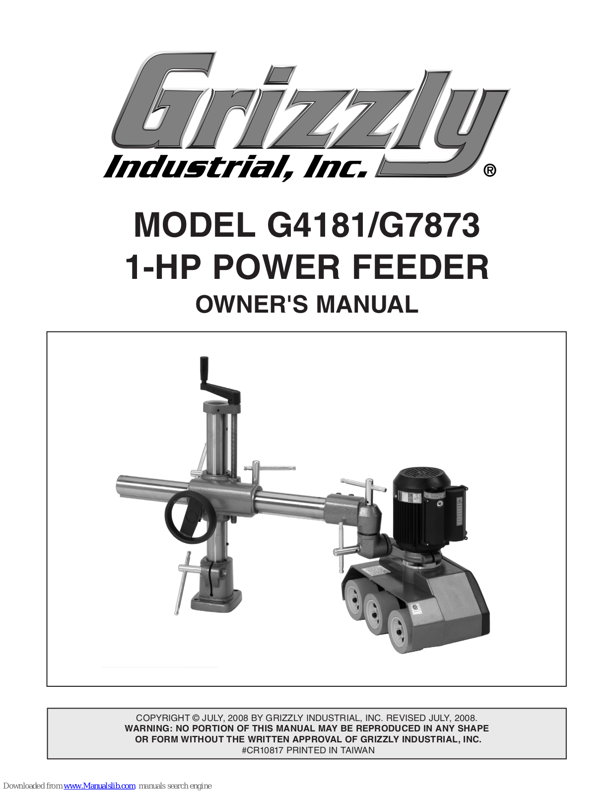 Grizzly Power Feeder G4181, G7873 Owner's Manual