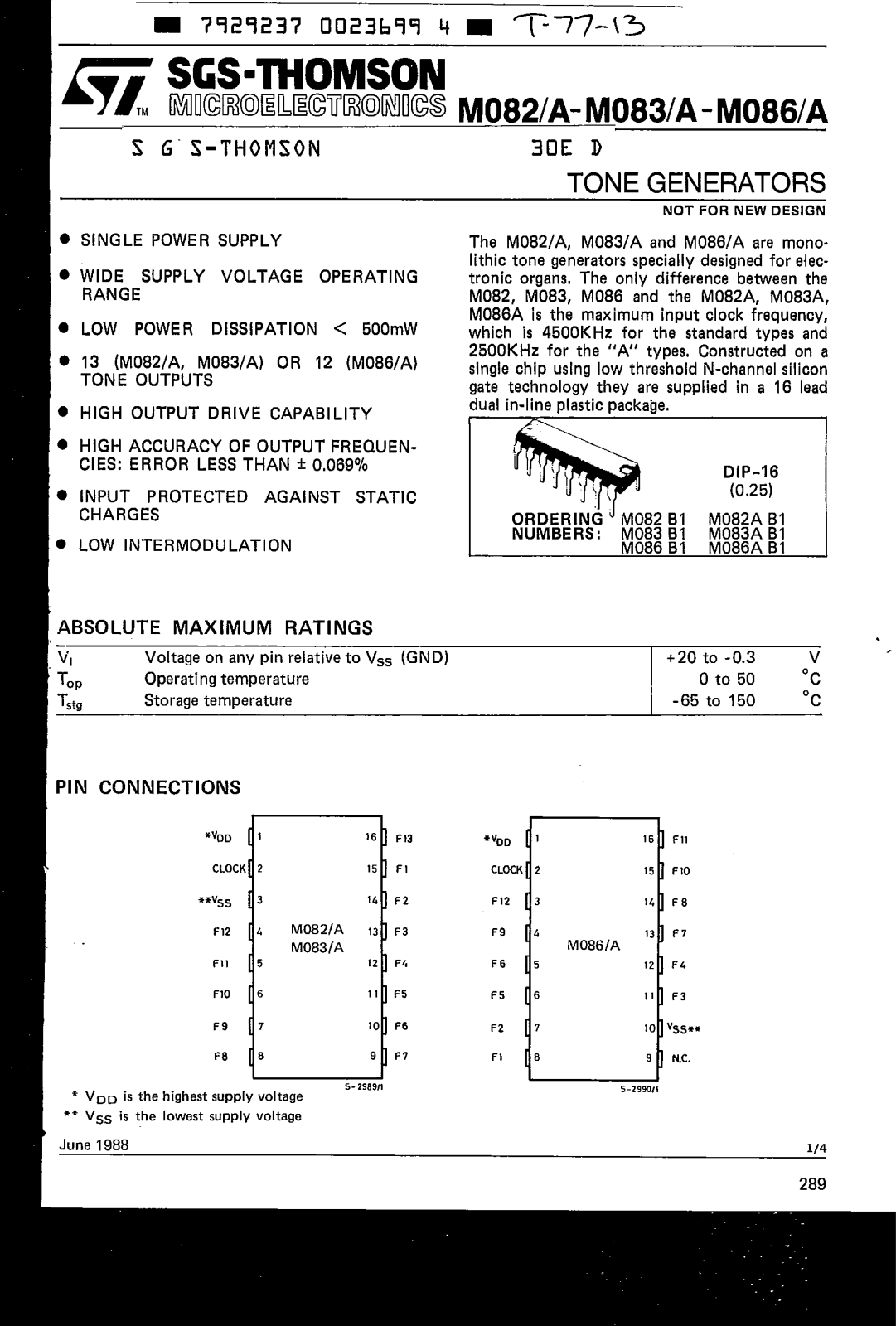 SGS Thomson Microelectronics M086B1, M086AB1, M083B1, M083AB1, M082B1 Datasheet