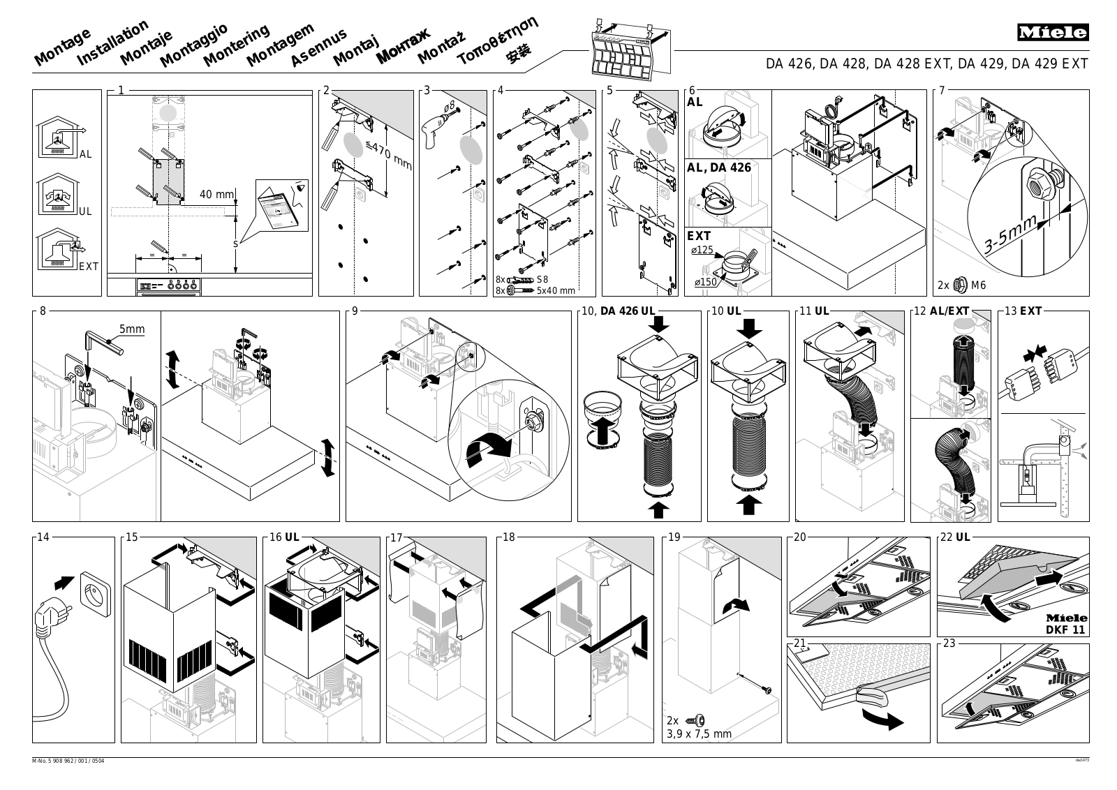 Miele DA 426, DA 428, DA 428 EXT, DA 429, DA 429 EXT assembly instructions