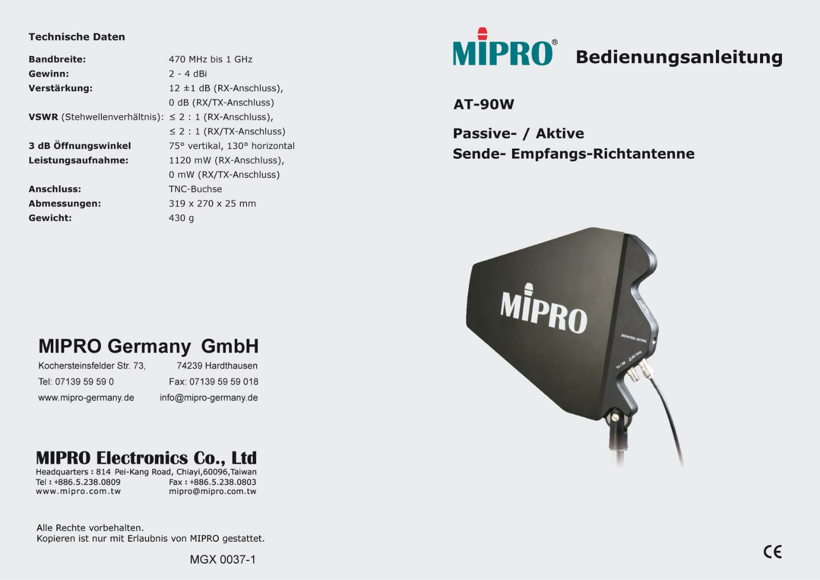 Mipro AT-90W Operating instructions - ManualMachine.com