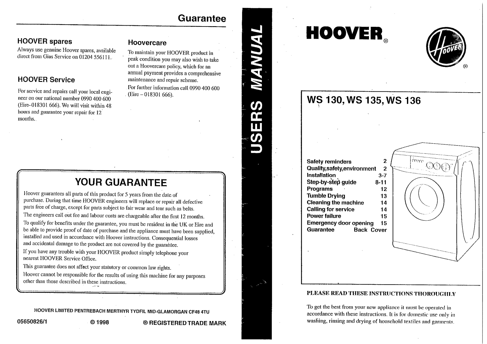 Hoover WS136, WS135, WS130 User Manual