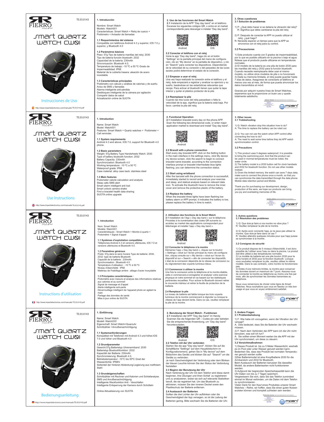 imperii electronics Smart Quartz Watch CWQI Instruction Manual