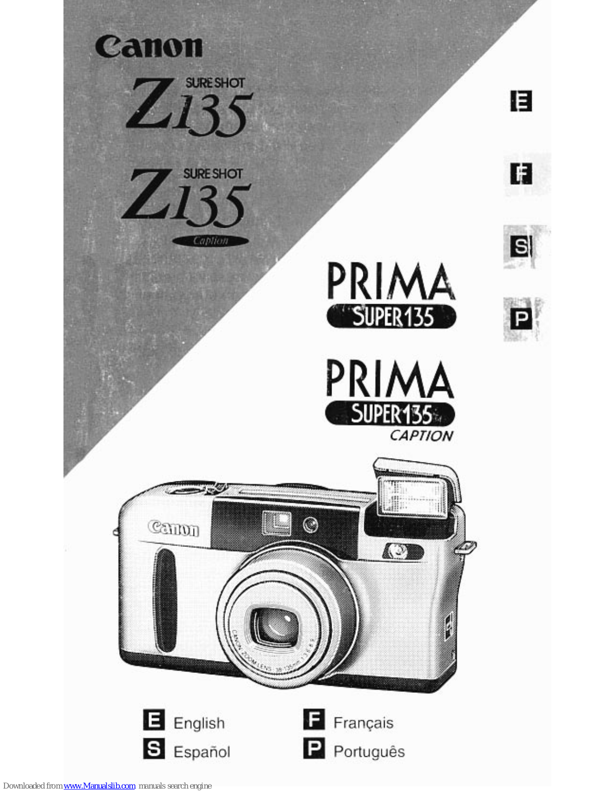 Canon Sure Shot Z135 Caption, PROMA SUPER135, PRIMA SUPER135, PRIMA SUPER135 Caption Instructions Manual