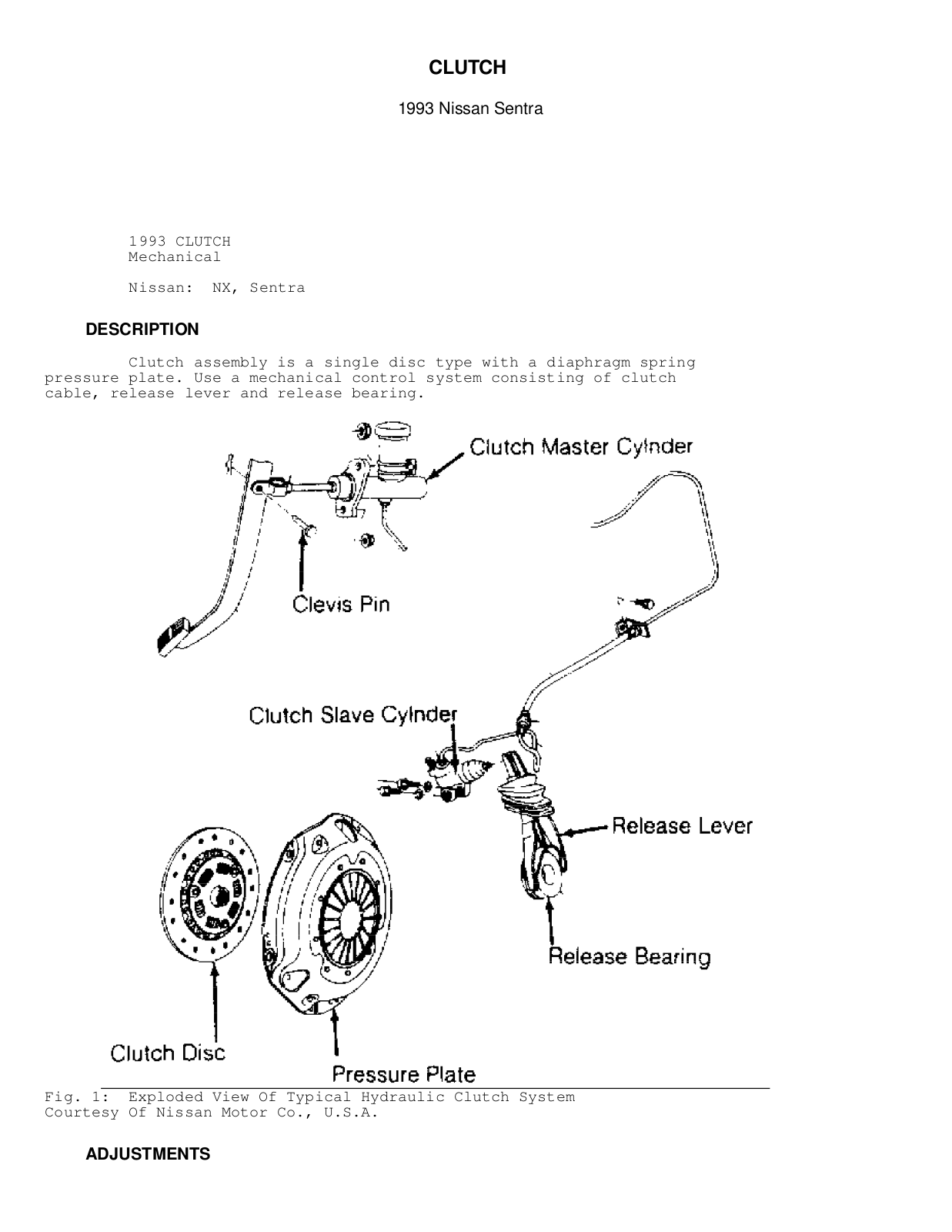 Nissan Sentra Clutch  CL 1993 Owner's Manual