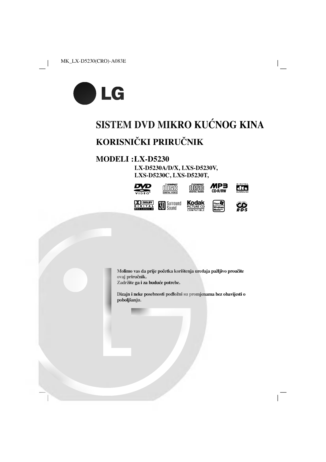 LG LX-D5230D User Guide