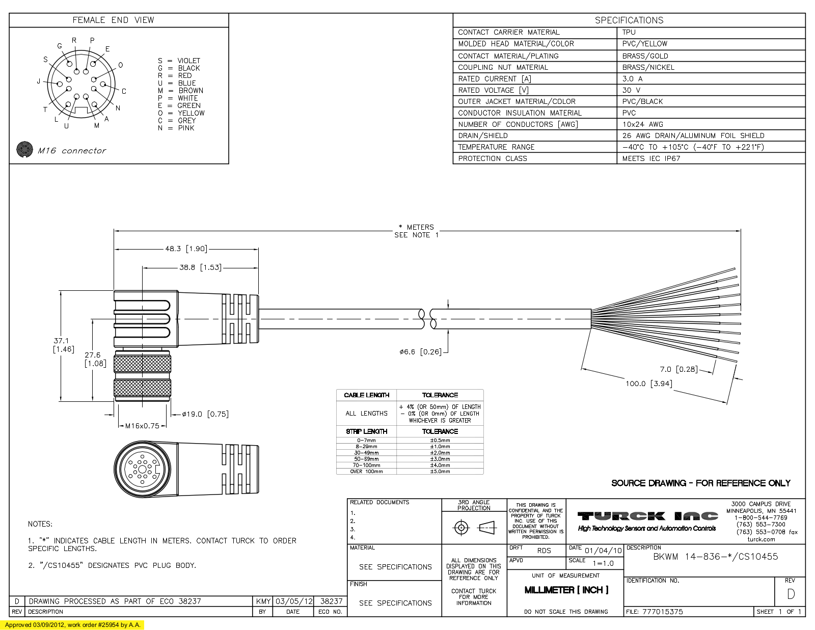 Turck BKWM14-836-18/CS10455 Specification Sheet