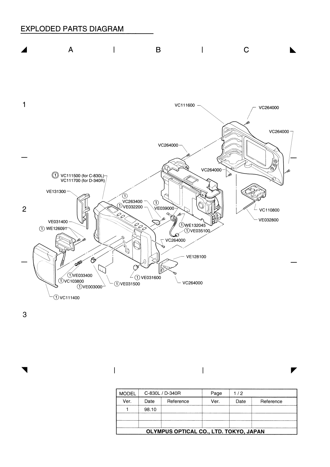 OLYMPUS C-830L Parts List