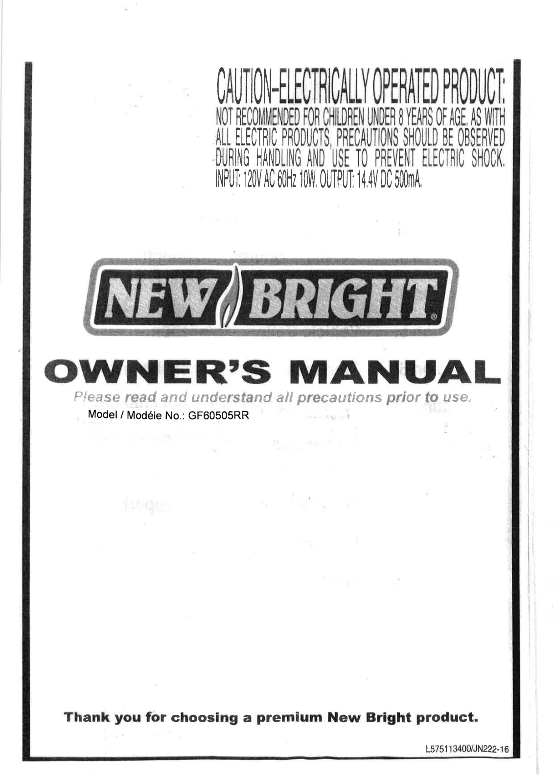 New Bright Co GF60505RR User Manual