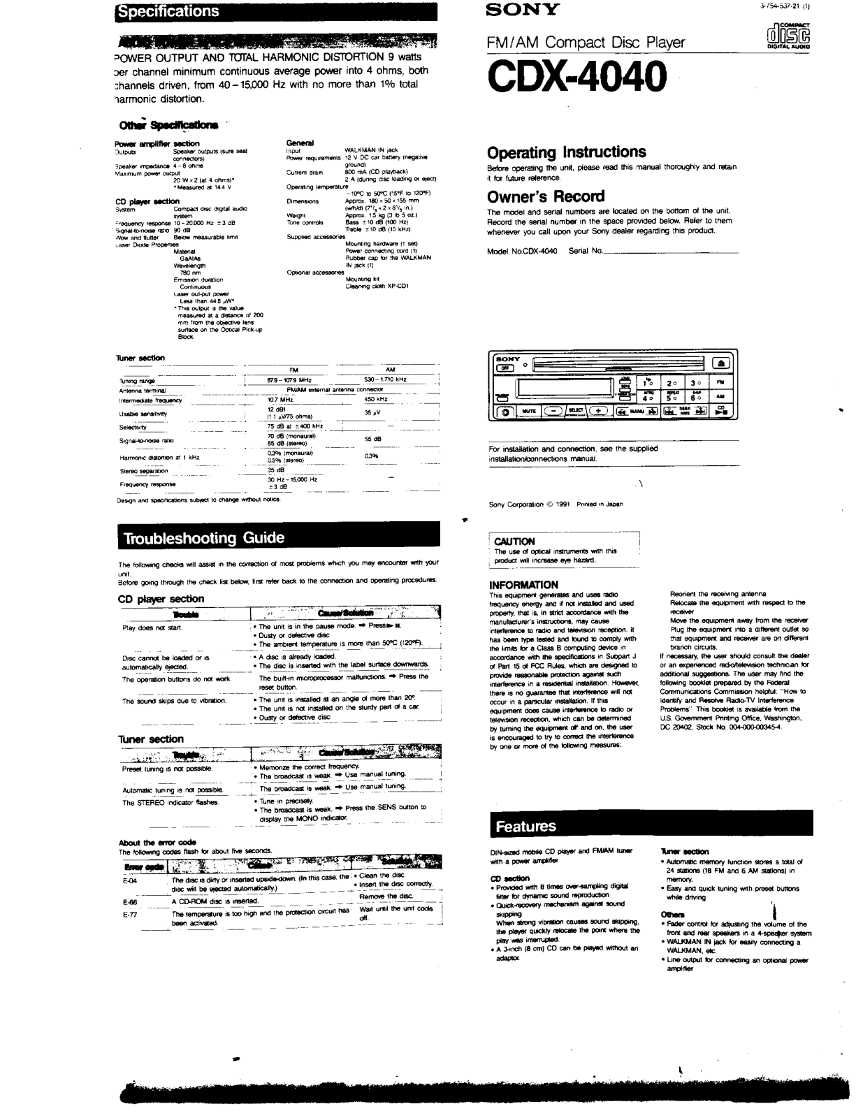 Sony CD-X4040 User Manual