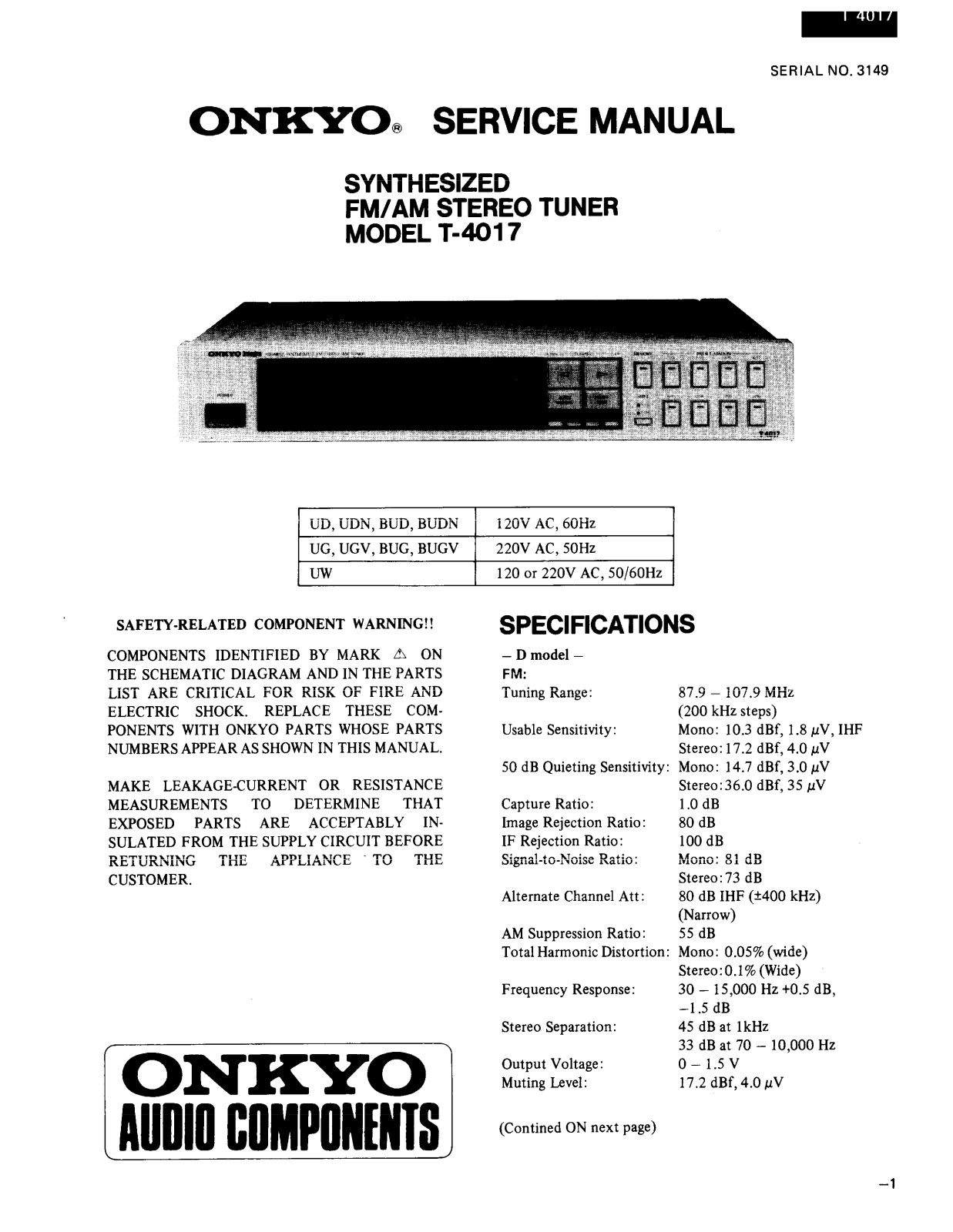 Onkyo T-4017 Service manual