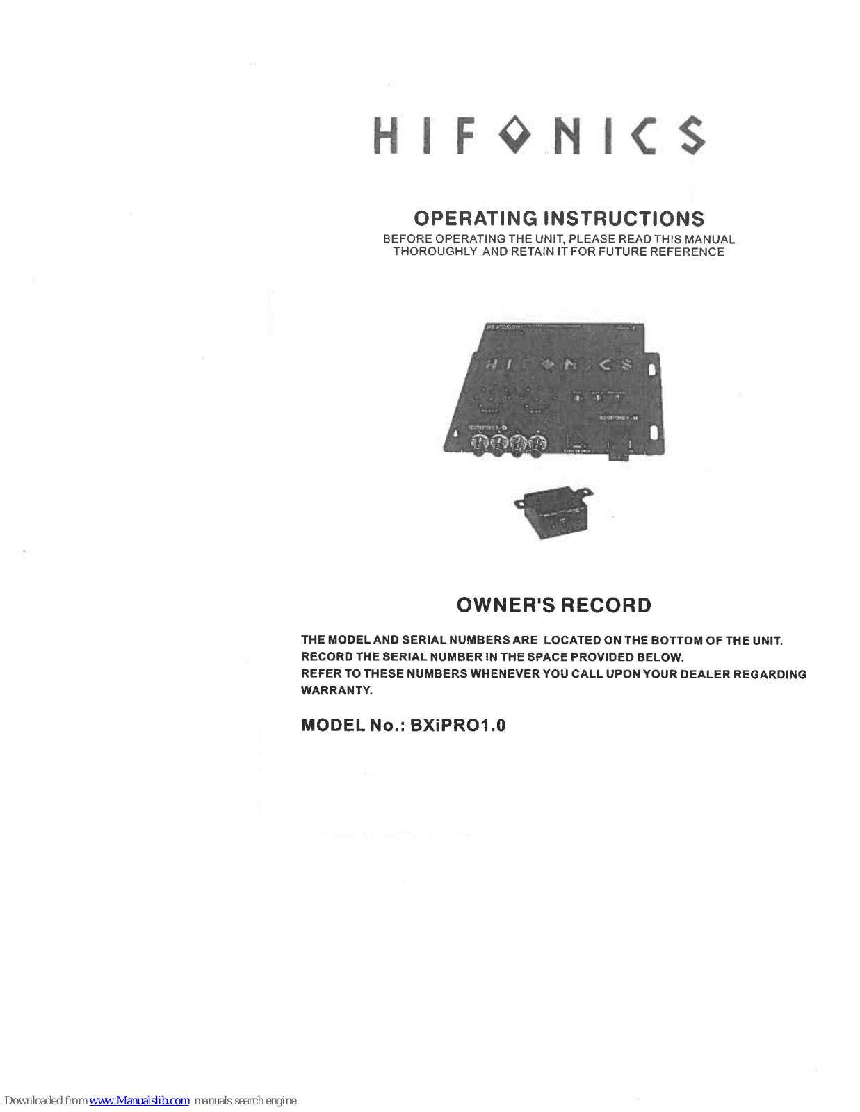 Hifonics BXiPRO1.0 Operating Instructions Manual