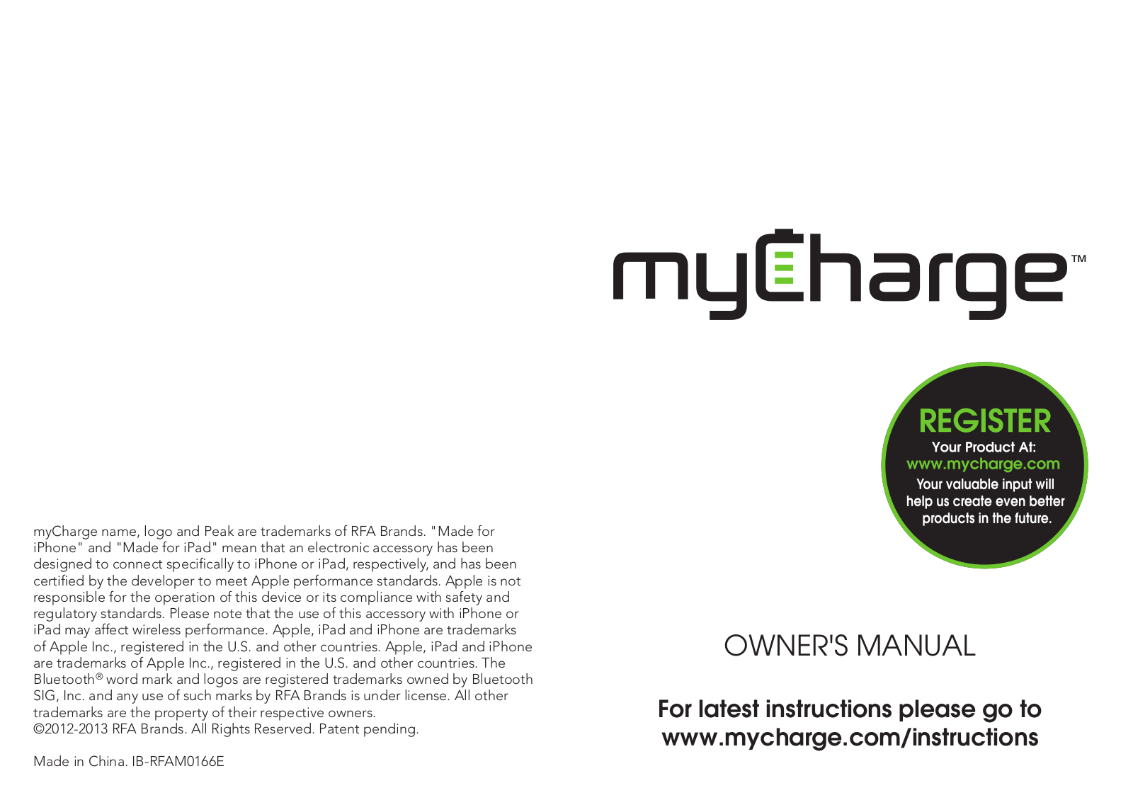 myCharge RFAM-0166 User Manual