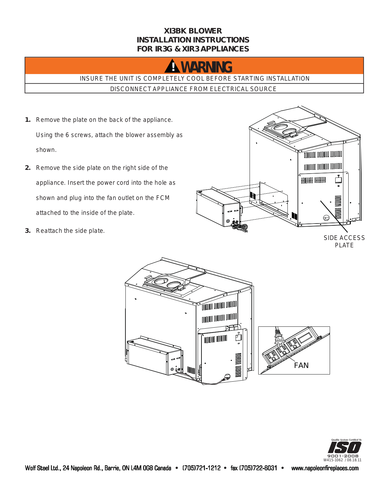 Napoleon XI3BK Installation manual