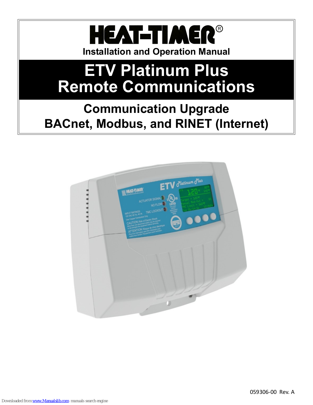 heat-timer ETV Platinum Plus Installation And Operation Manual