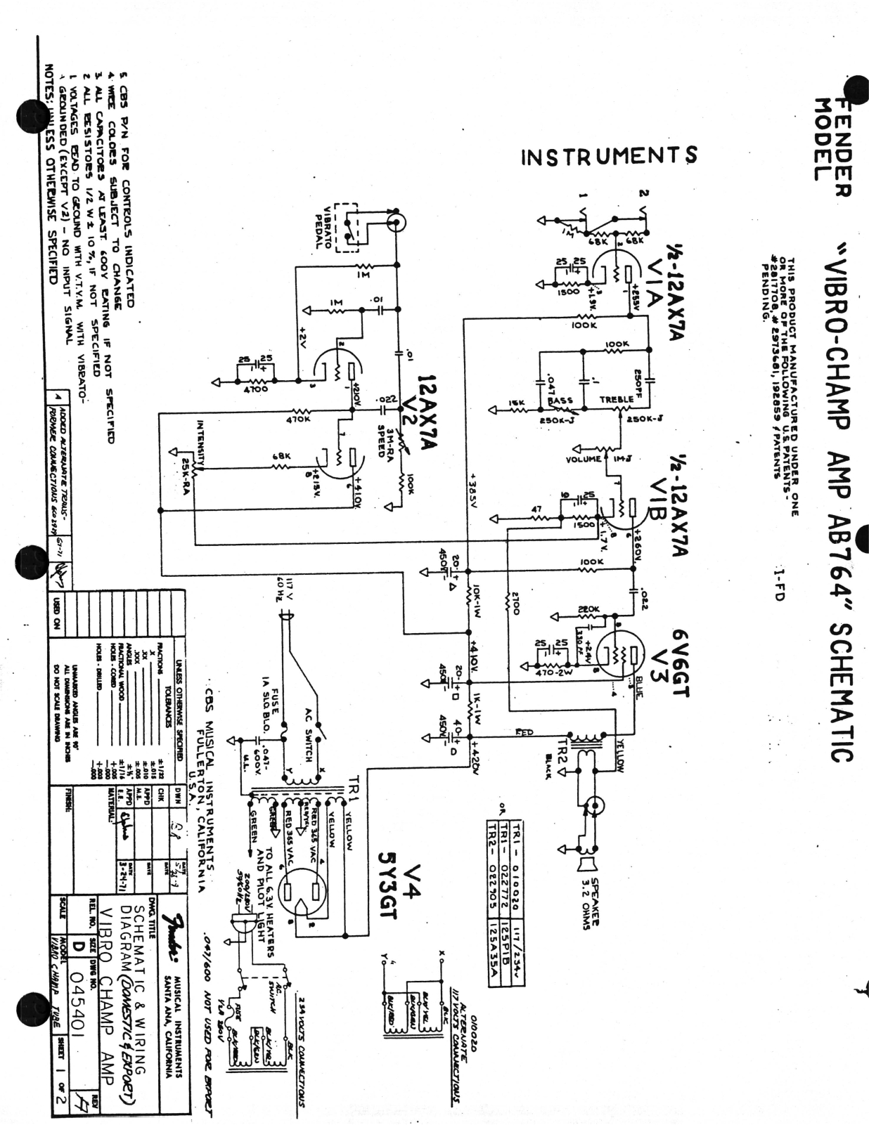 Fender Vibro-Champ-AB764 Schematic