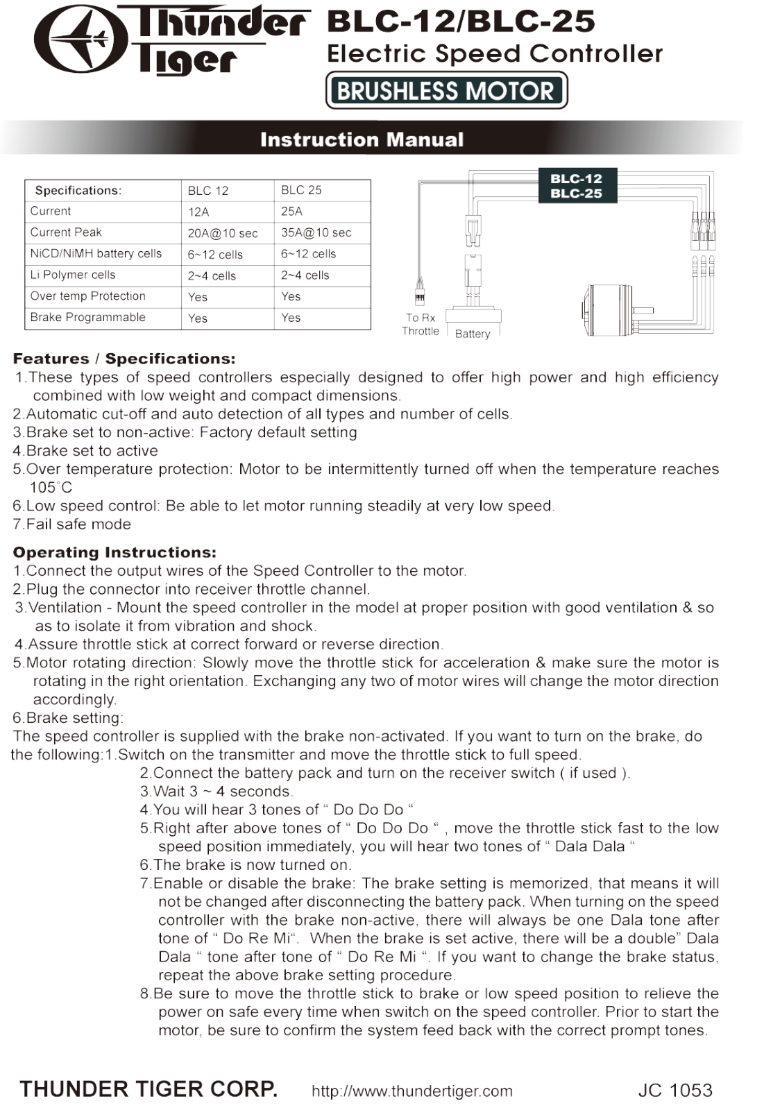 Thunder Tiger BLC-12, BLC-25 User Manual