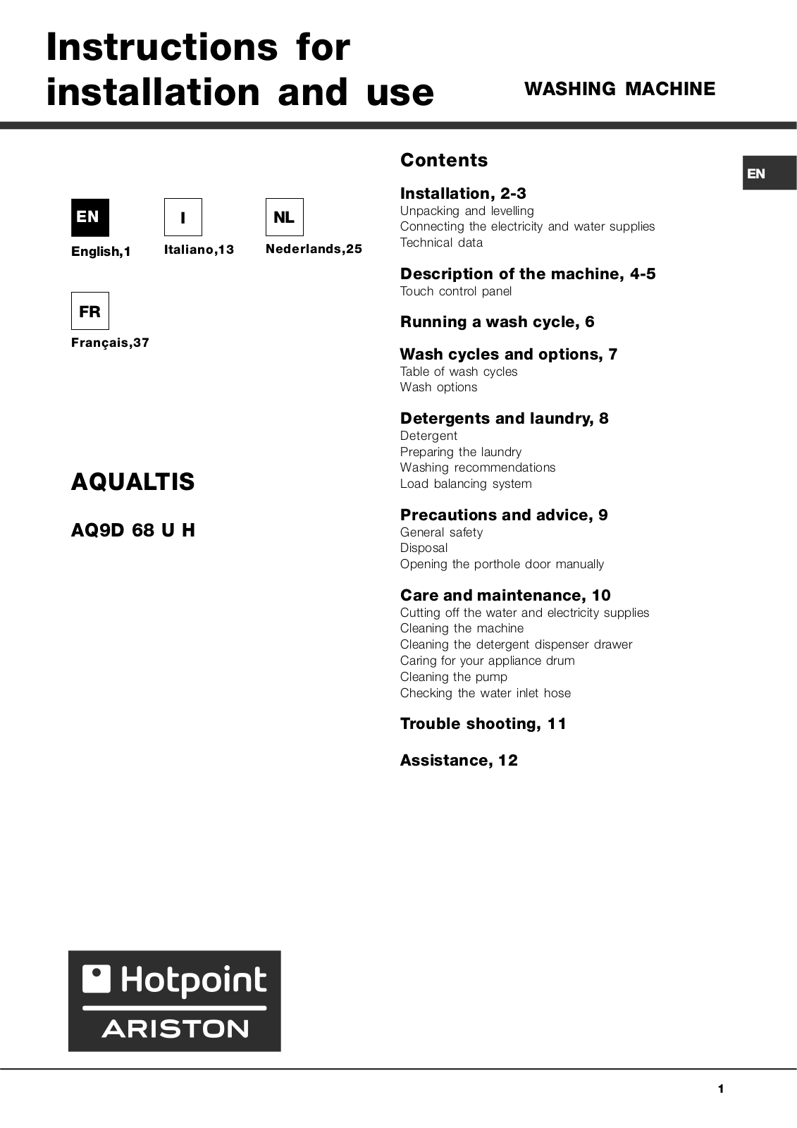 Hotpoint Ariston AQ9D 68 U H User Manual