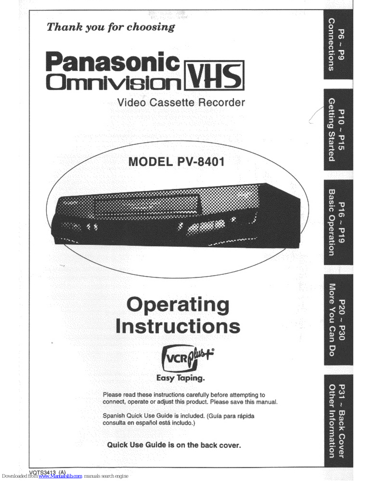 Panasonic Omnivision PV-8401 Operating Instructions Manual