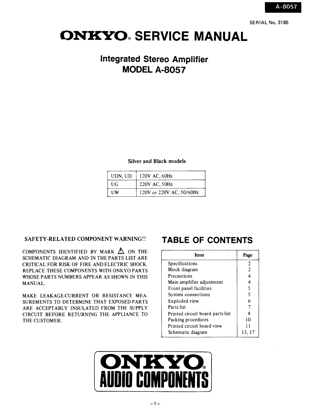 Onkyo A-8057 Service Manual