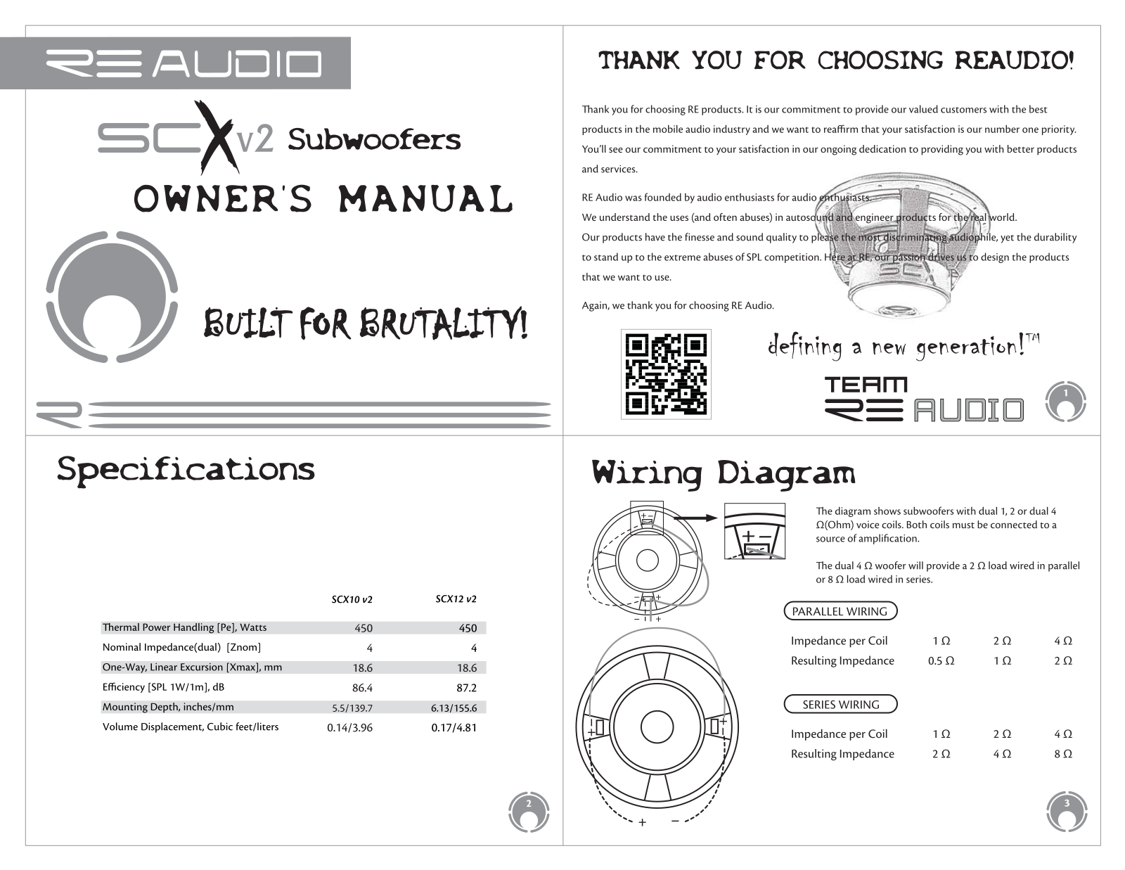 RE Audio SCX10v2, SCX12v2 Owner's Manual