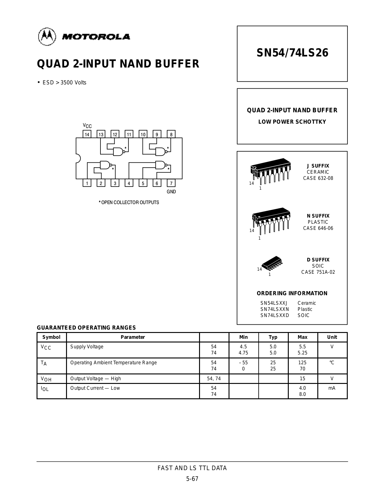 Motorola SN54LS26J, SN74LS26D, SN74LS26N Datasheet